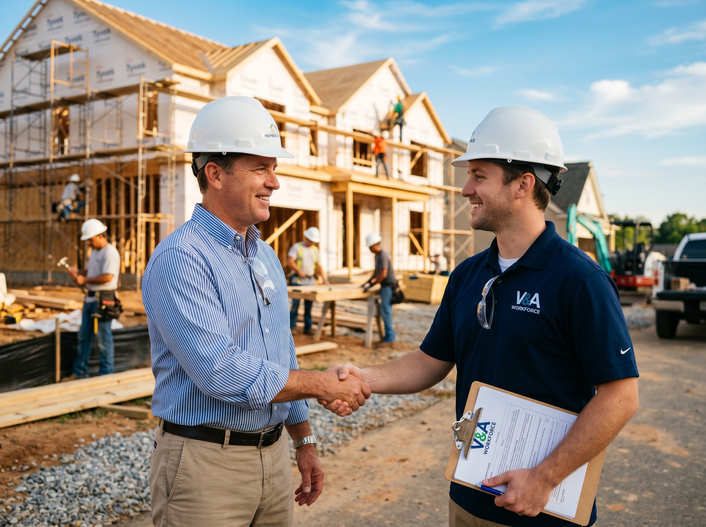 V&A Workforce contractor handshake on a construction site
